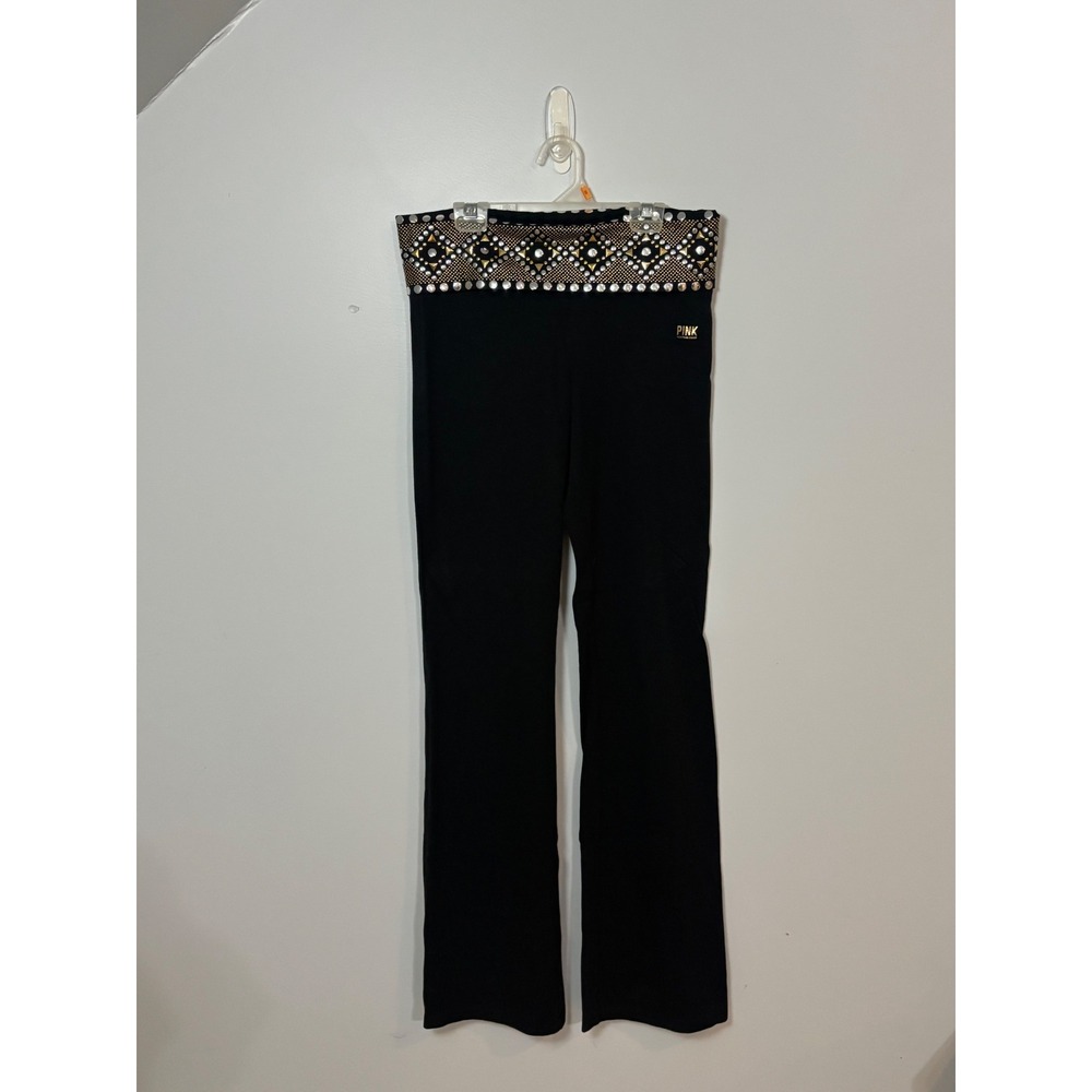 Victoria's Secret Pink Yoga Pants Black Embellished Waist Bootcut Size‎ M Y2K
